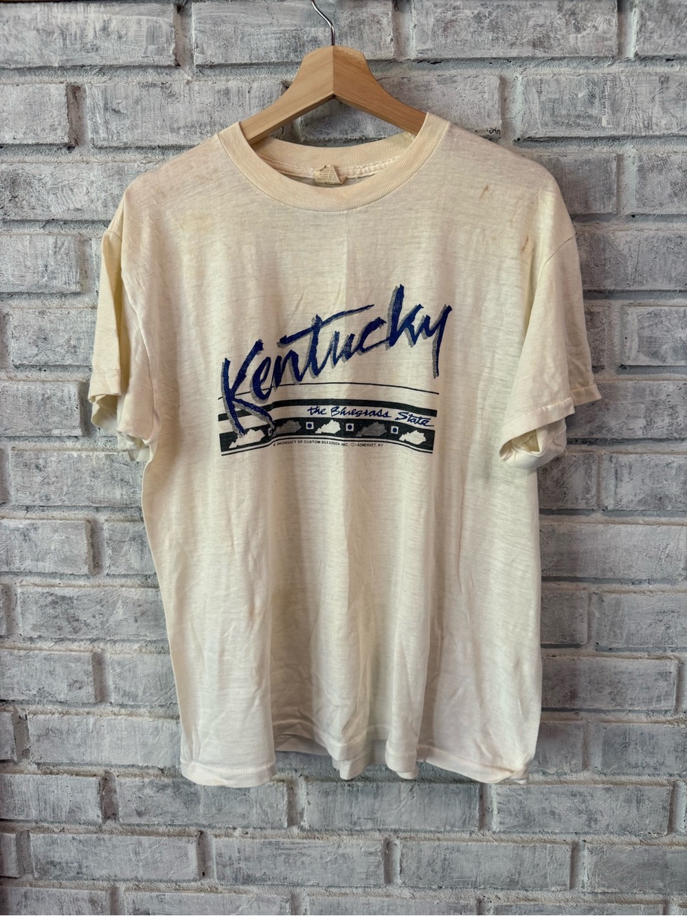 80’s Kentucky state Script Graphic Short Sleeve T-Shirt - Cream